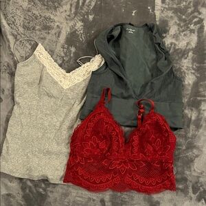 Urban Outfitters Red Lace Bralette and Gray Camisole Set